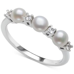 Belle De Mer Cultured Freshwater Button Pearl  & Lab-Created White Sapphire NWT